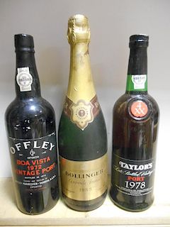 Bollinger Grande Annee 1983, one bottle; Offley's Boa Vista 1972 Vintage port, and a Taylor's 1978 L