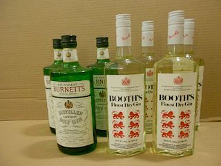 Sir Robert Burnett's White Satin Gin, three 26 2/3fl.ozs bottles, 70% proof; Booth's Finest Dry Gin,