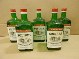 Squires London Dry Gin, five 26.6fl.ozs bottles circa 1960s/70s, 70% proof (5) <br>