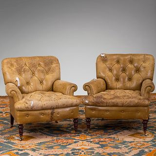 Pair of Tufted Leather Club Chairs