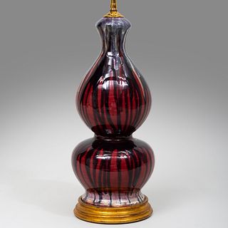 Flambé Glazed Porcelain Double Gourd Form Lamp