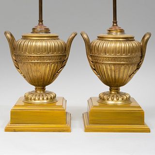 Pair of Gilt-Bronze Urns Mounted as Lamps