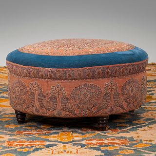 Victorian Style Needlework and Velvet Circular Ottoman
