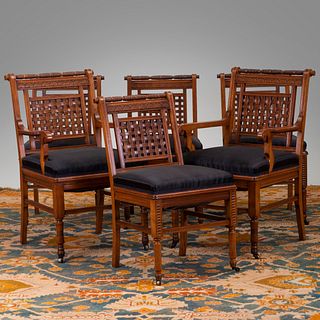 Set of Six Aesthetic Movement Carved Cherry Dining Chairs