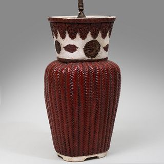 Asian Pottery Basket Form Vase Mounted as a Lamp