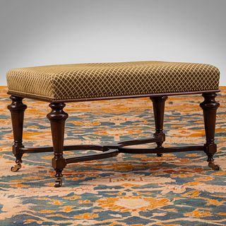 Victorian Style Mahogany and Upholstered Bench, of Recent Manufacture