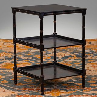 Regency Style Black Lacquer and Parcel-Gilt Three-Tier Side Table