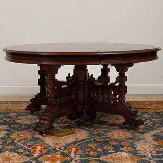 Eastlake Mahogany Extension Dining Table, Stamped Herts Brothers 606 & 608 Broadway, N.Y.