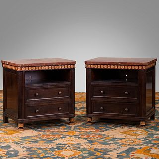 Pair of Custom Designed Rosewood, Painted and Parcel-Gilt Bedside Tables