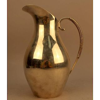 Mexican Sterling Silver Pitcher w/ Ribbed Handle