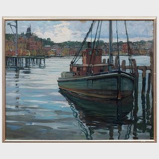 Jane Peterson (1876-1965): Fishing Boat at a Mooring