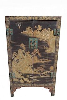 Fine Chinese Gilt Lacquer Qing Dynasty Signed Cabi