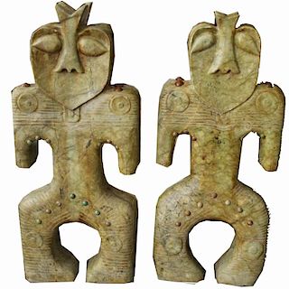 Antique Large Carved Jade Figures