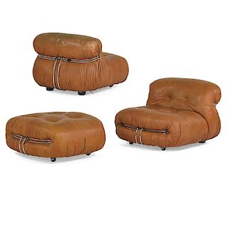 TOBIA SCARPA Pr. of Soriana lounge chairs, ottoman