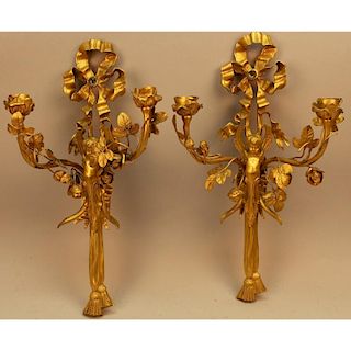 Pr. Exceptional French Gilt Bronze Figural Sconces