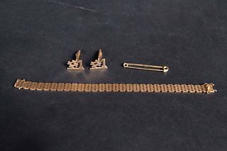 14K Cuff Links, Bracelet and Safety Pin