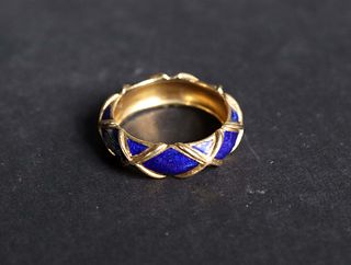 18K Gold and Blue Enamel Ring