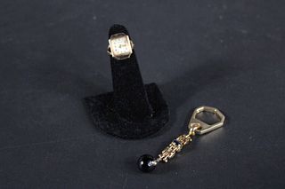 Vintage 14K Gold Ring Watch with Gold Keychain