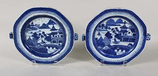 Pair of Canton Chinese Export Warming Dishes