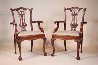 Pair of George II Style Mahogany Open Armchairs
