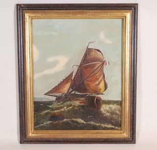 Oil on Canvas, Sailboat in Sunny Sea