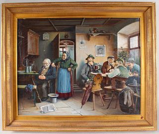 J. Micotta, Tavern Scene, Oil on Canvas