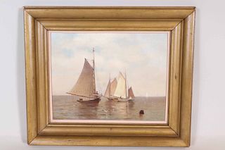 William Huston, Ships at Sea, Oil on Canvas