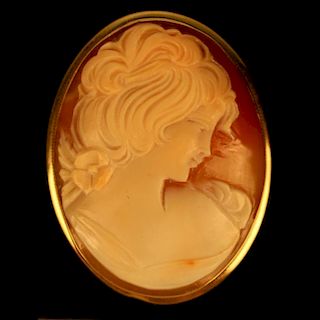 Signed Ladies Pin/Pendant Cameo w/ 18k gold frame