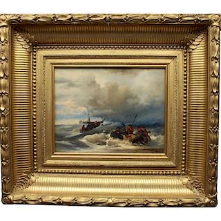 Signed 19th C. Dutch Marine Painting, FDR label
