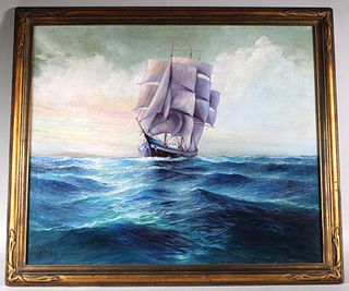 Oil on Canvas, Seascape with Ship
