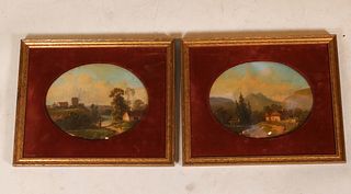 Pair of European Painted Oval Plaques