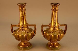 Antique French Gilt Bronze Vases mounted on Onyx