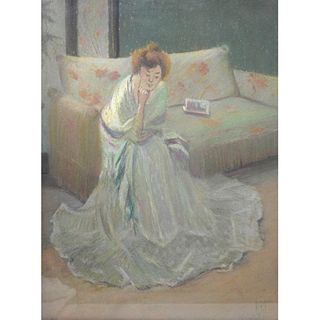1919 Monogrammed Woman Sitting on Couch Pastel