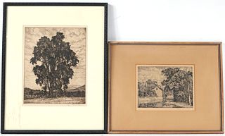 Luigi Lucioni, The Mill and Tree, Two Etchings