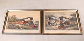 Two Currier & Ives Lithographs of Trains