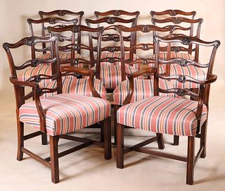 Ten George III Style Ribbon Back Mahogany Chairs