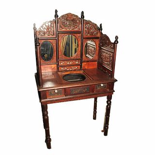 19th C. Chinese Carved Polychromed Wash Stand