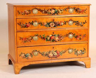 Floral Painted Satinwood Chest of Drawers