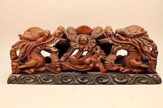 Antique Carved Chinese Rosewood Dragon Figures