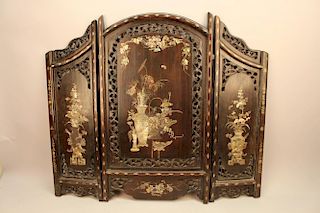 Antique Chinese Mother of Pearl Inlaid Tryptich