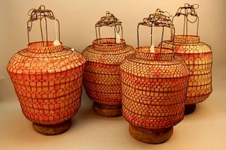 4 Antique Red Chinese Lanterns