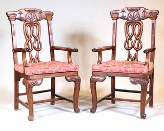 Pair of Colonial Carved Hardwood Armchairs