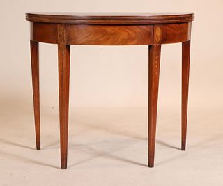 Federal Style Inlaid Mahogany Demilune Card Table