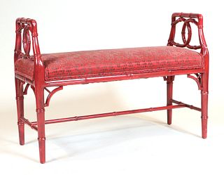 Red-Painted Rattan Upholstered Window Seat