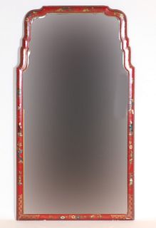 Queen Anne Style Chinoiserie Red Lacquer Mirror