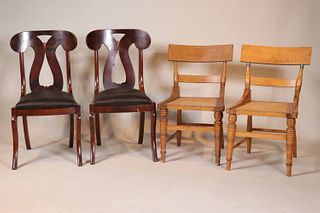 Pair of Late Federal Figures Maple Side Chairs