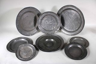 Two Large Continental Pewter Chargers