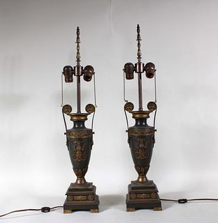 Two Bronze Urns Fitted as Lamps