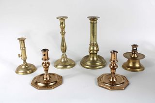 Six Assorted Brass Candlesticks