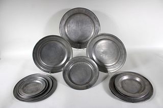 Group of Pewter Plates and Saucers